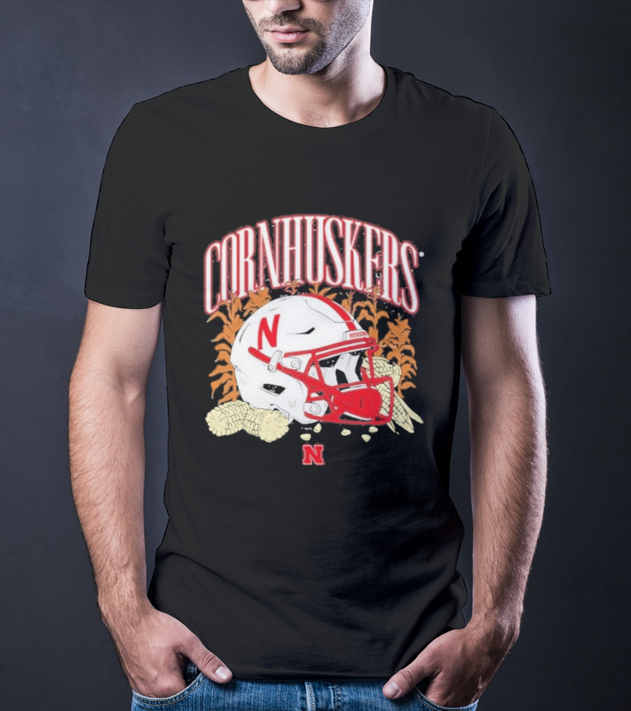 Cornhuskers Nebraska Football Helmet Ncaa Corn Stalks Iconic Red Letter N T-Shirt