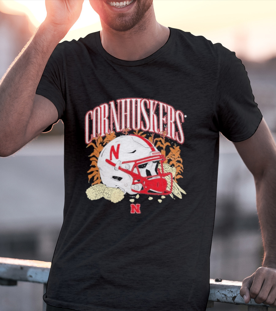 Cornhuskers Nebraska Football Helmet Ncaa Corn Stalks Iconic Red Letter N T-Shirt