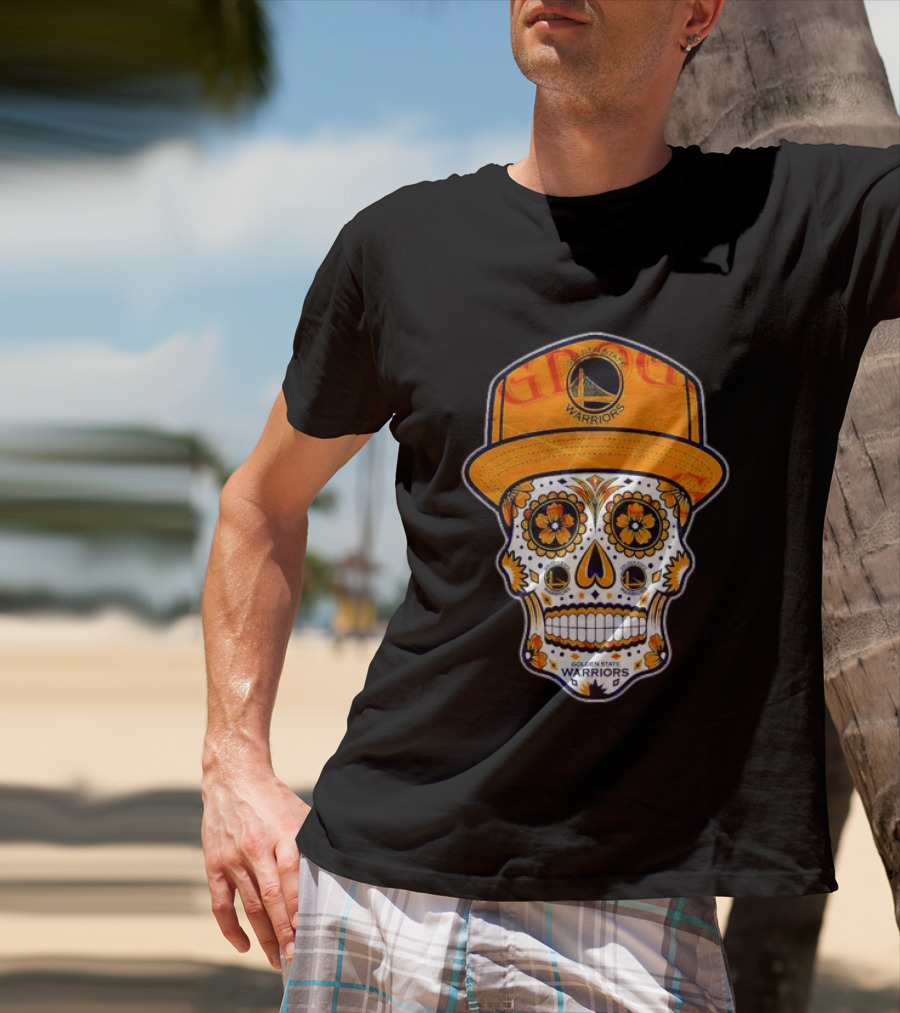 Golden State Warriors Sugar Skull Día De Muertos Cap And Floral T-Shirt