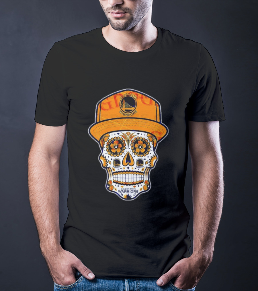 Golden State Warriors Sugar Skull Día De Muertos Cap And Floral T-Shirt