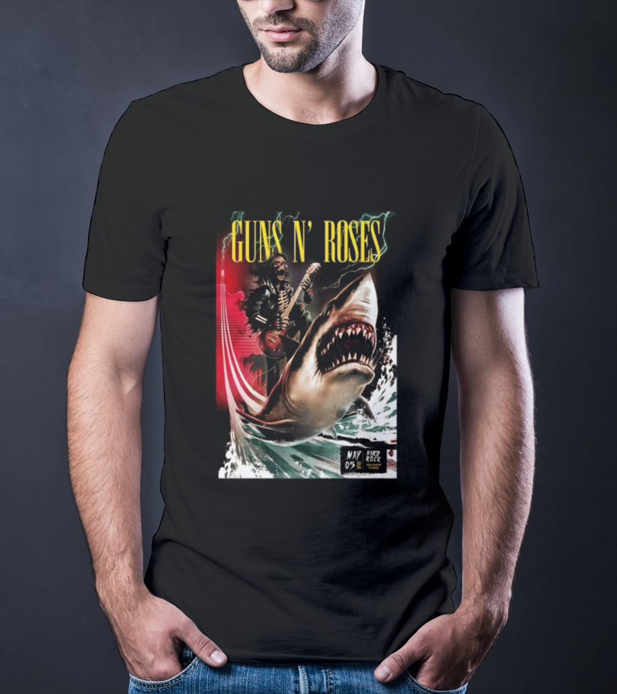 Guns N' Roses May 05 2026 Hard Rock Live Hollywood Concert Skeleton Guitarist Shark Wave T-Shirt