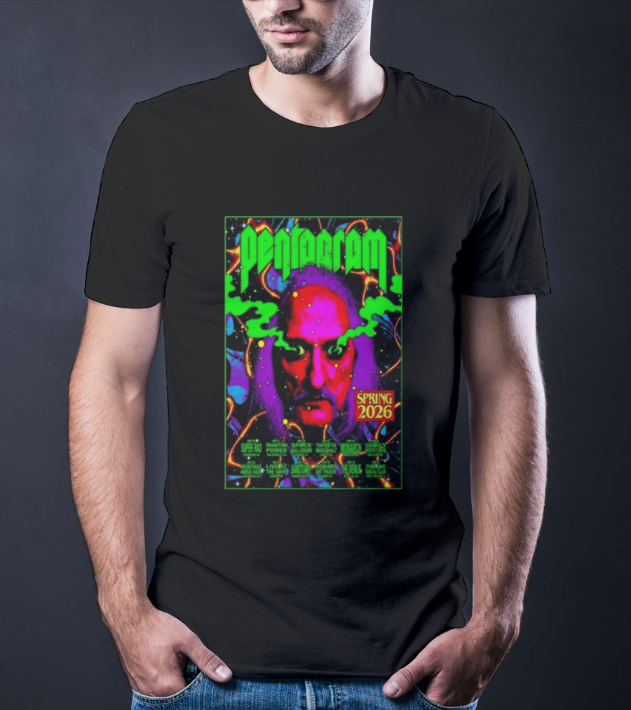 Pentagram Spring Tour May 2026 Psychedelic Neon Art With Iconic Face T-Shirt