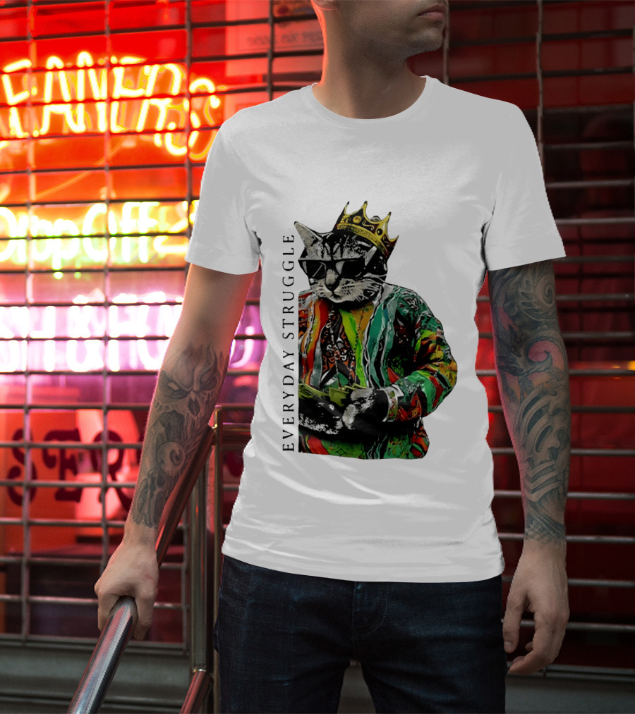 Everyday Struggle Notorious B.I.G Cat Meme Crown Sunglasses T-Shirt