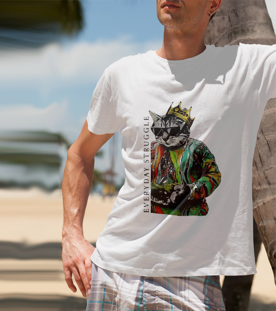 Everyday Struggle Notorious B.I.G Cat Meme Crown Sunglasses T-Shirt