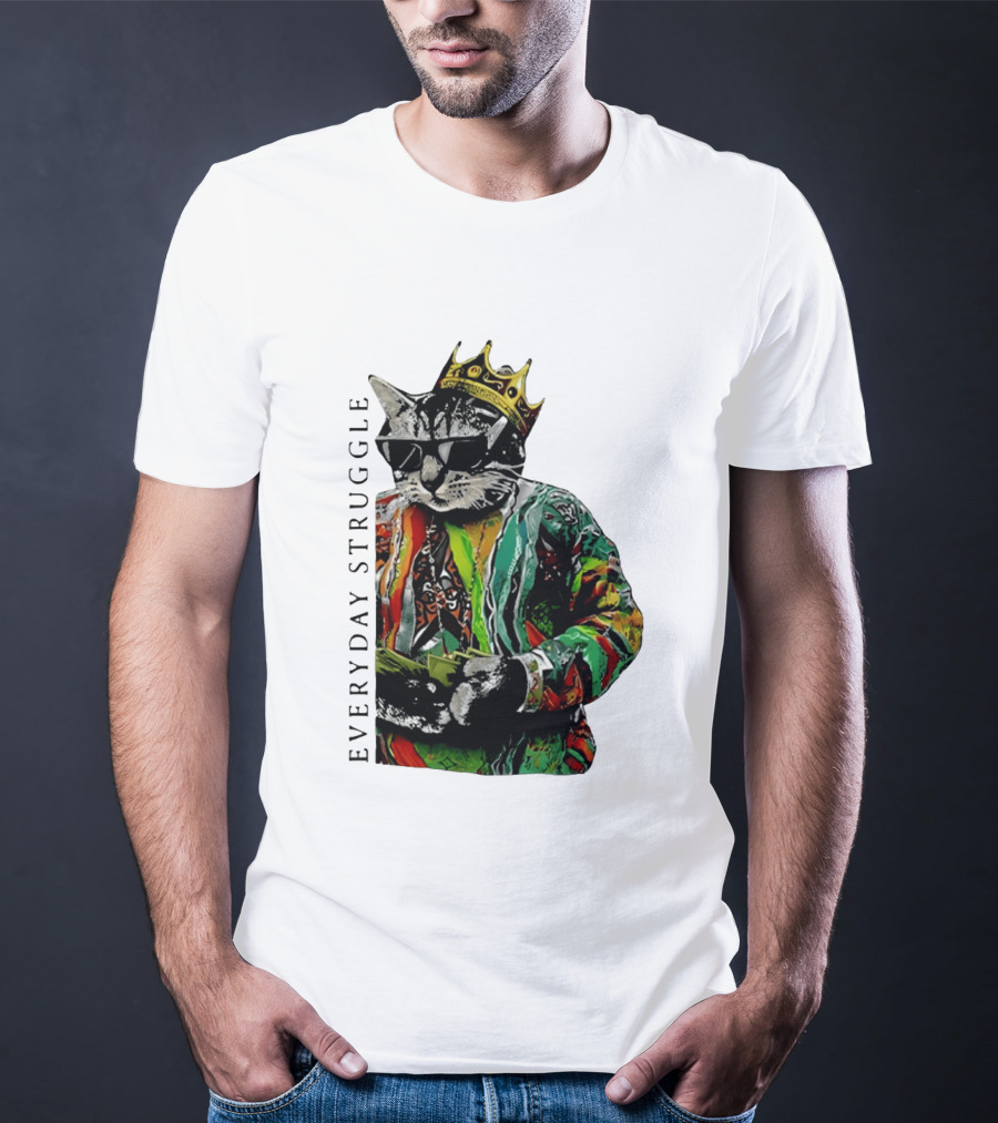 Everyday Struggle Notorious B.I.G Cat Meme Crown Sunglasses T-Shirt