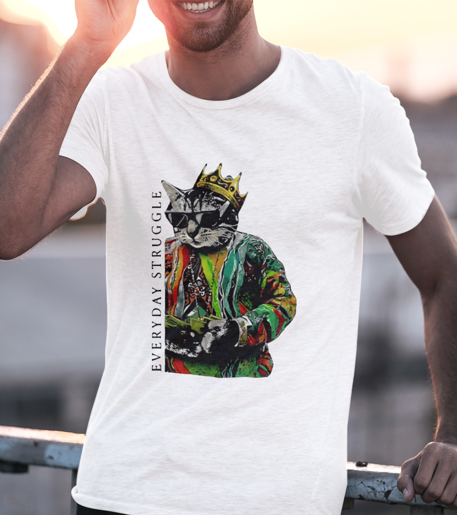 Everyday Struggle Notorious B.I.G Cat Meme Crown Sunglasses T-Shirt