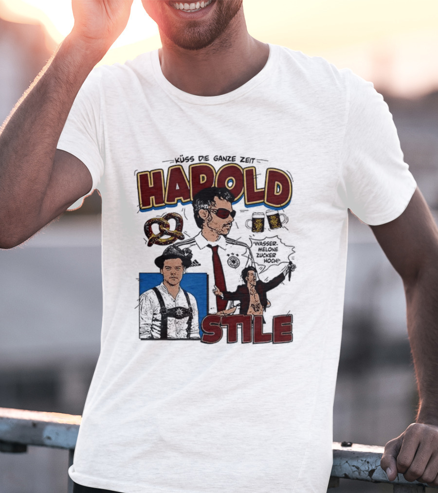 Harold Stile Kuss Die Ganze Zeit Comic Pretzel Sunglasses Police T-Shirt
