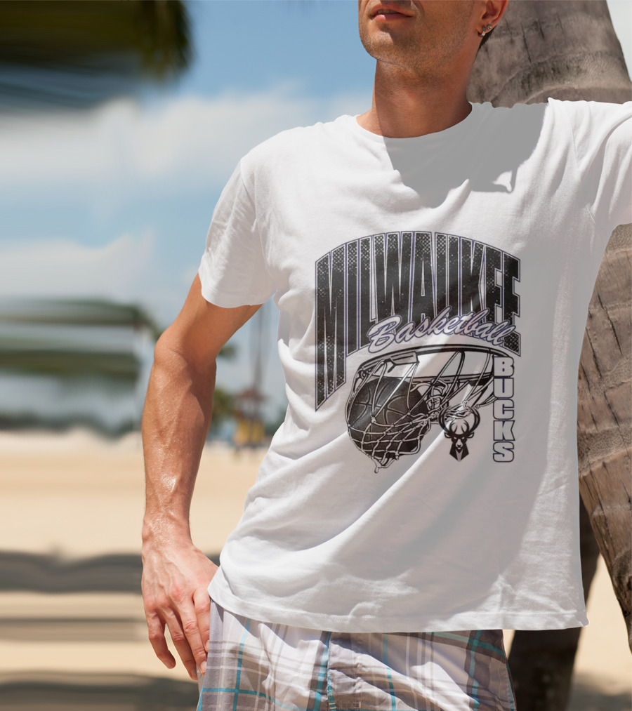 Milwaukee Bucks Basketball Swish Deer Hoop T-Shirt