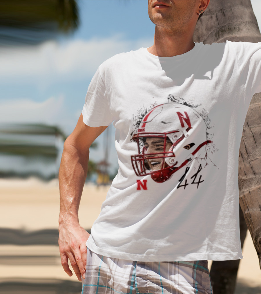 NCAA Football Nebraska Cornhuskers Luke Lindenmeyer Game Face 44 Helmet T-Shirt