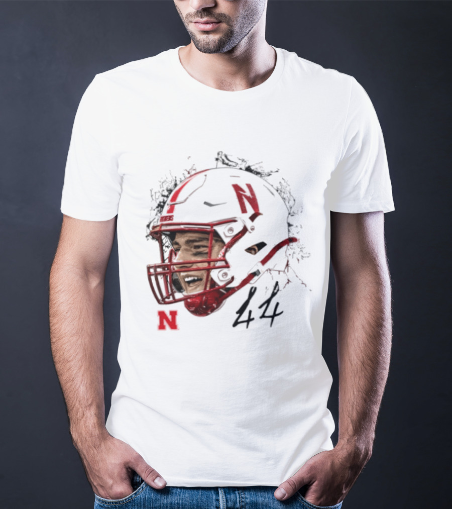 NCAA Football Nebraska Cornhuskers Luke Lindenmeyer Game Face 44 Helmet T-Shirt