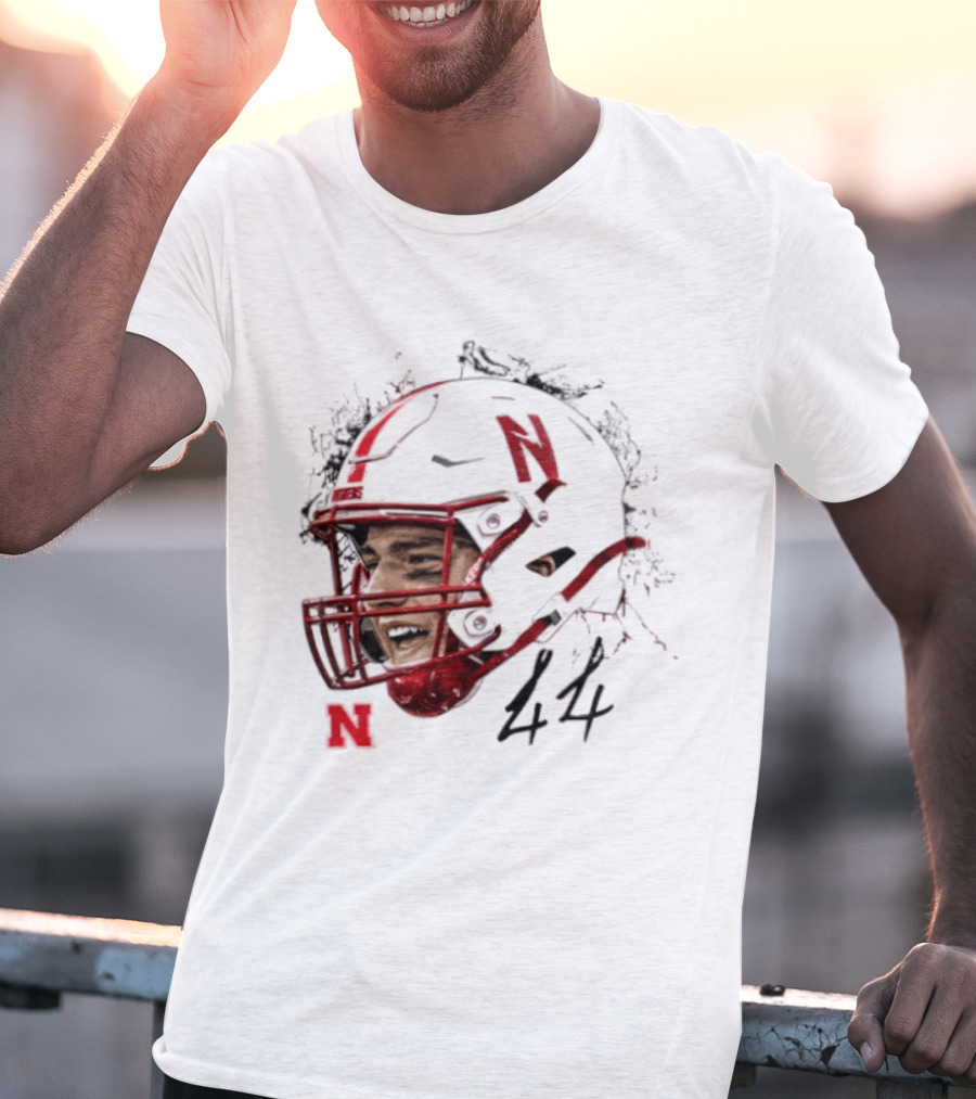 NCAA Football Nebraska Cornhuskers Luke Lindenmeyer Game Face 44 Helmet T-Shirt