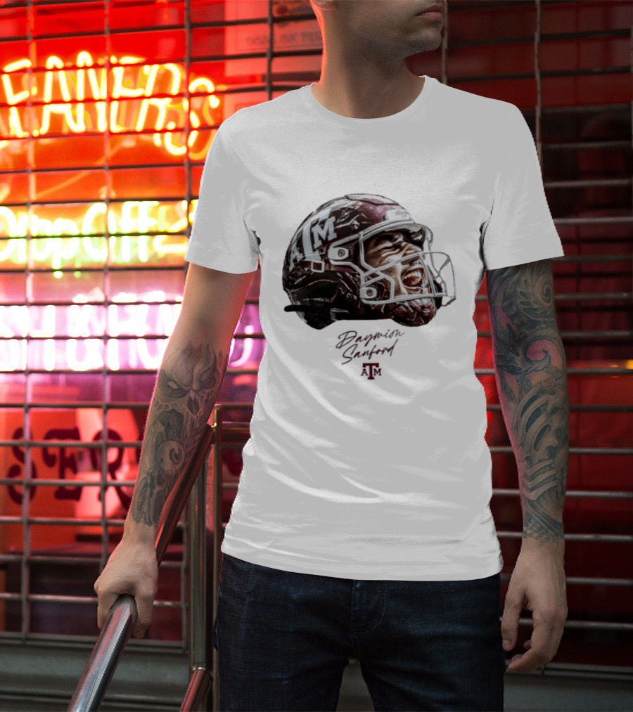 Texas A&M Aggies Football Helmet Game Face Daymion Sanford NCAA T-Shirt