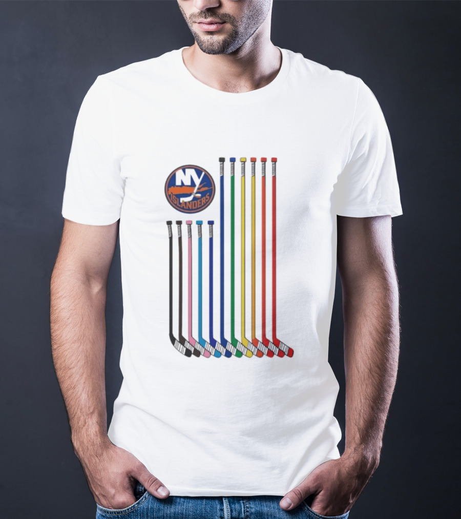 NY Islanders Rainbow Pride Night Hockey Sticks T-Shirt