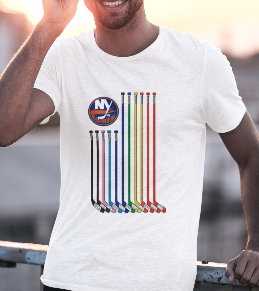 NY Islanders Rainbow Pride Night Hockey Sticks T-Shirt
