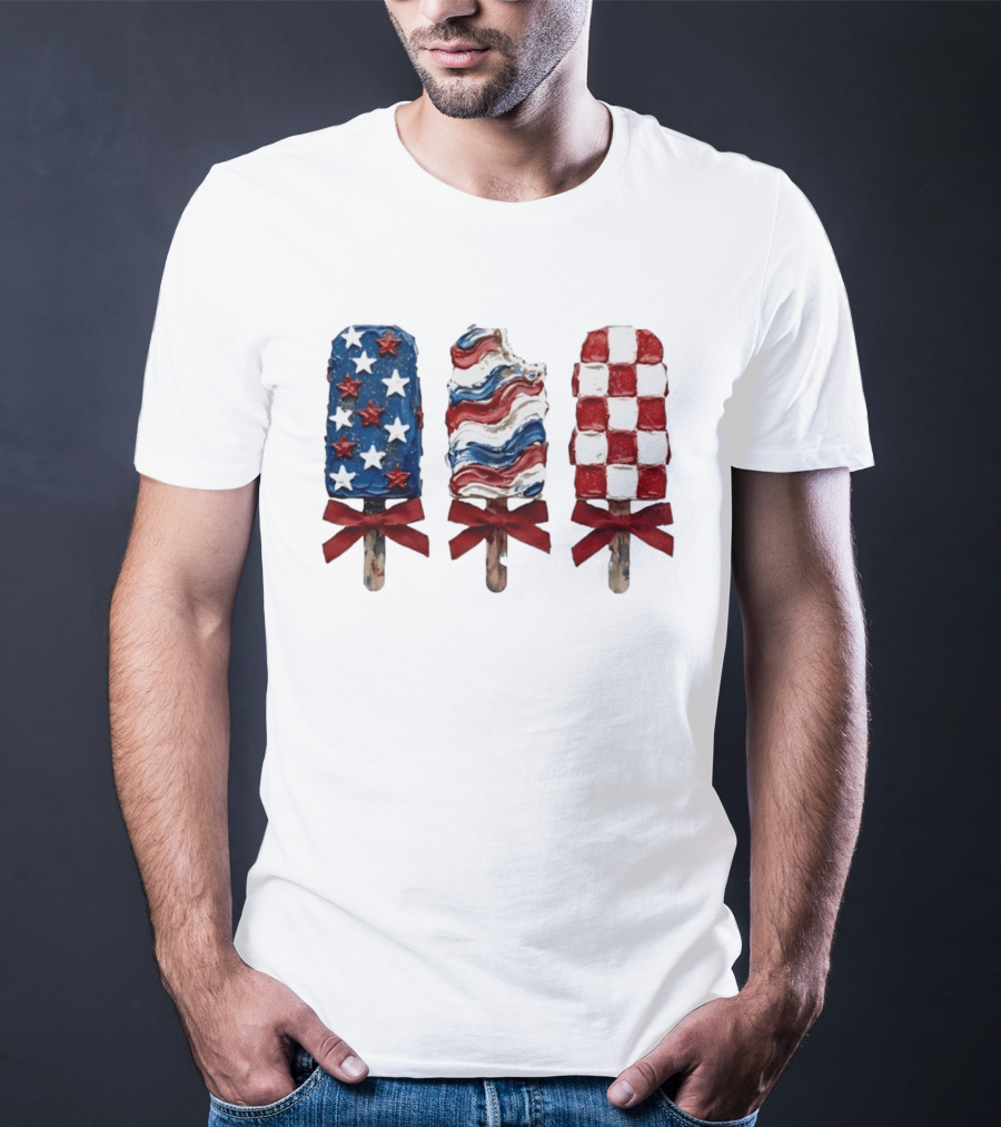 Patriotic Popsicle Stars Stripes Red White Blue T-Shirt
