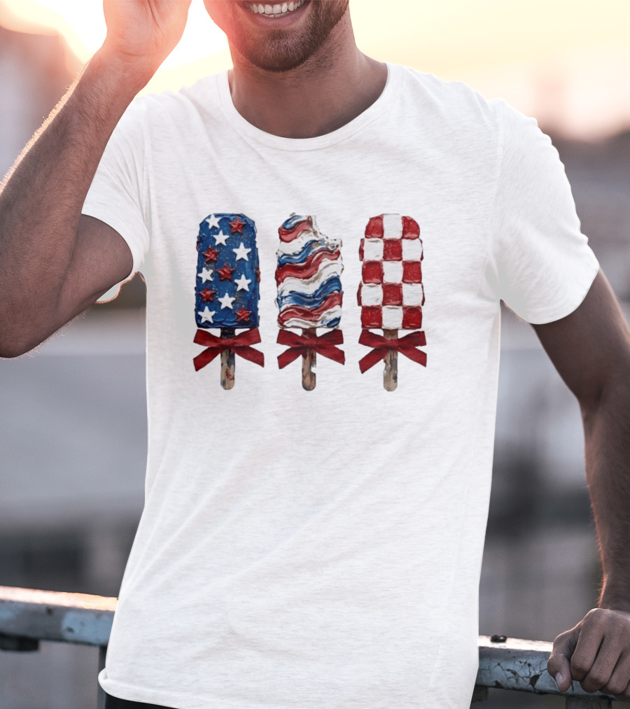 Patriotic Popsicle Stars Stripes Red White Blue T-Shirt