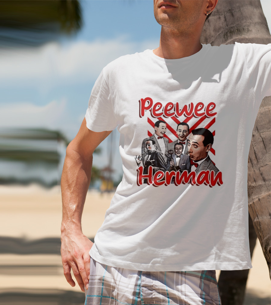 Peewee Herman Iconic Characters Collage Red And Black T-Shirt