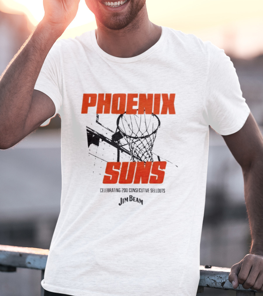 Phoenix Suns Celebrating 200 Consecutive Sellouts Jim Beam Basketball Hoop T-Shirt