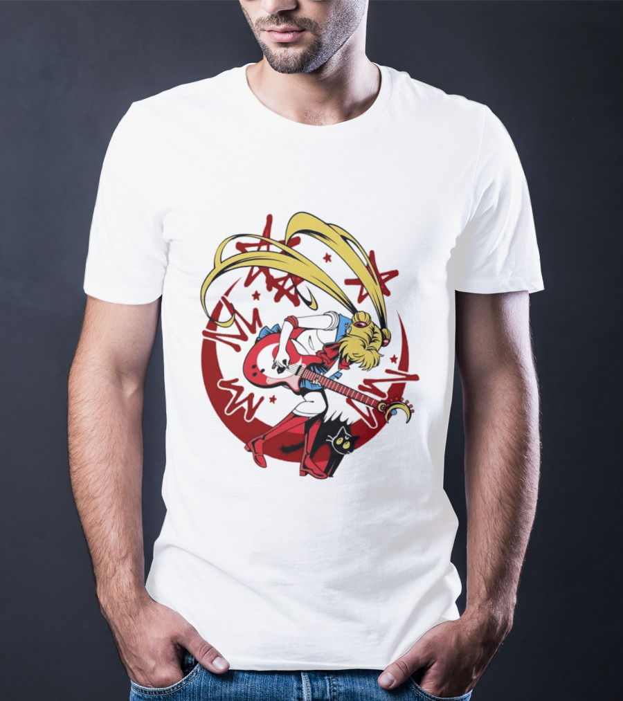 Sailor Moon Scott Pilgrim Crossover Rock And Roll Moonlight Guitar T-Shirt