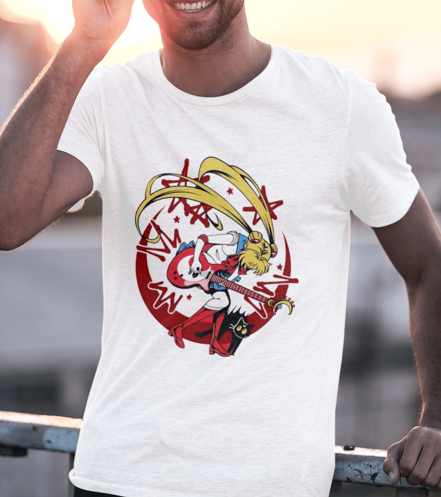 Sailor Moon Scott Pilgrim Crossover Rock And Roll Moonlight Guitar T-Shirt