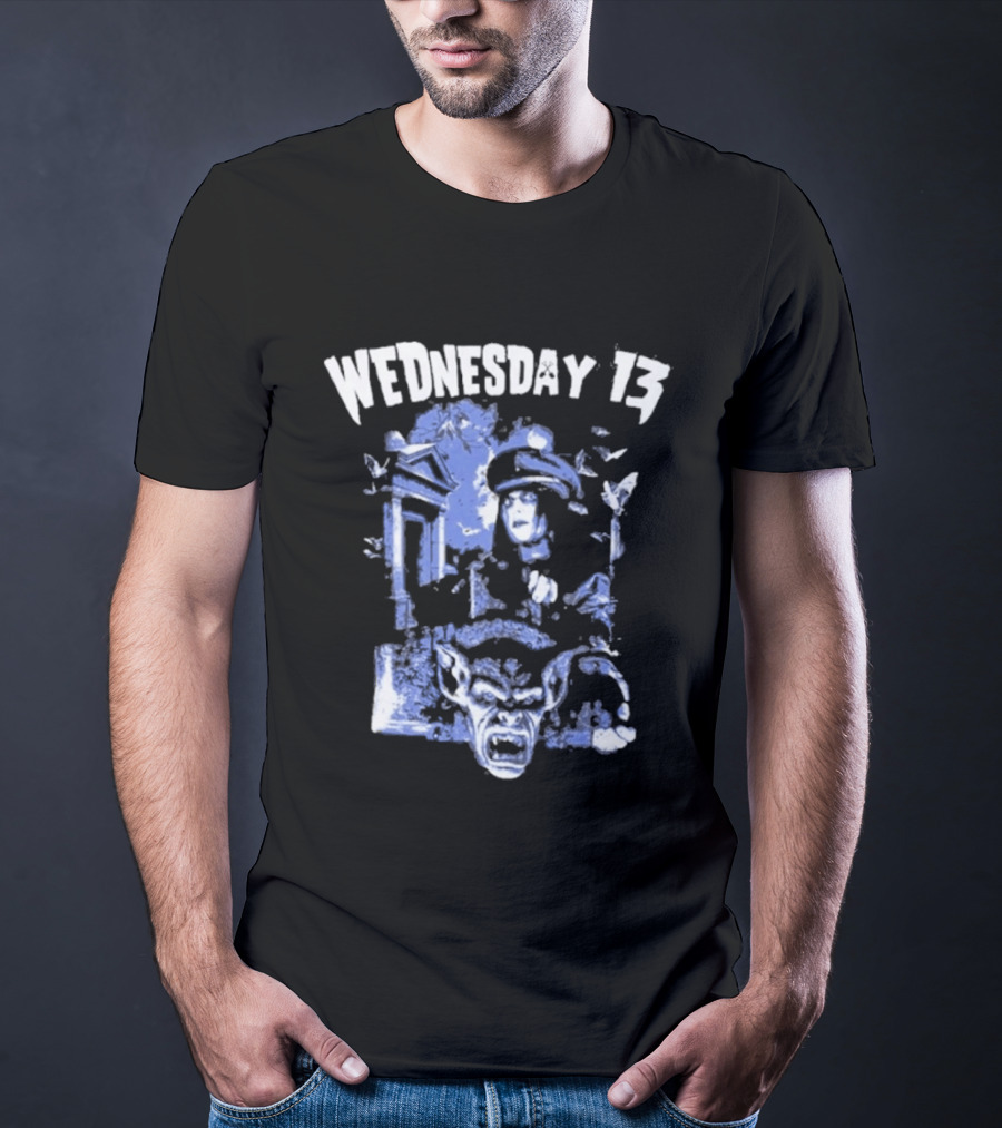 Wednesday 13 Horror Cemetery Blue Monster Scene T-Shirt