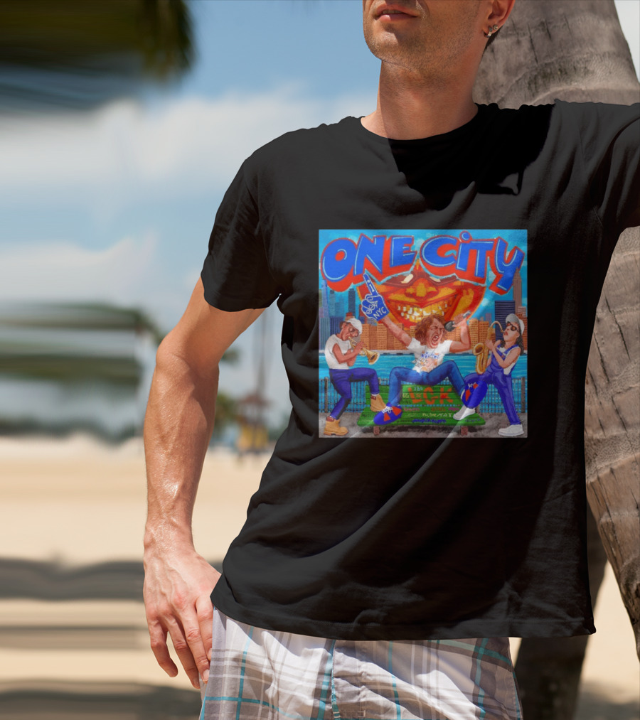 ONE CITY NYC DugLust Jazz Trio Band Performing In New York City With Skyscrapers And Music Players T-Shirt