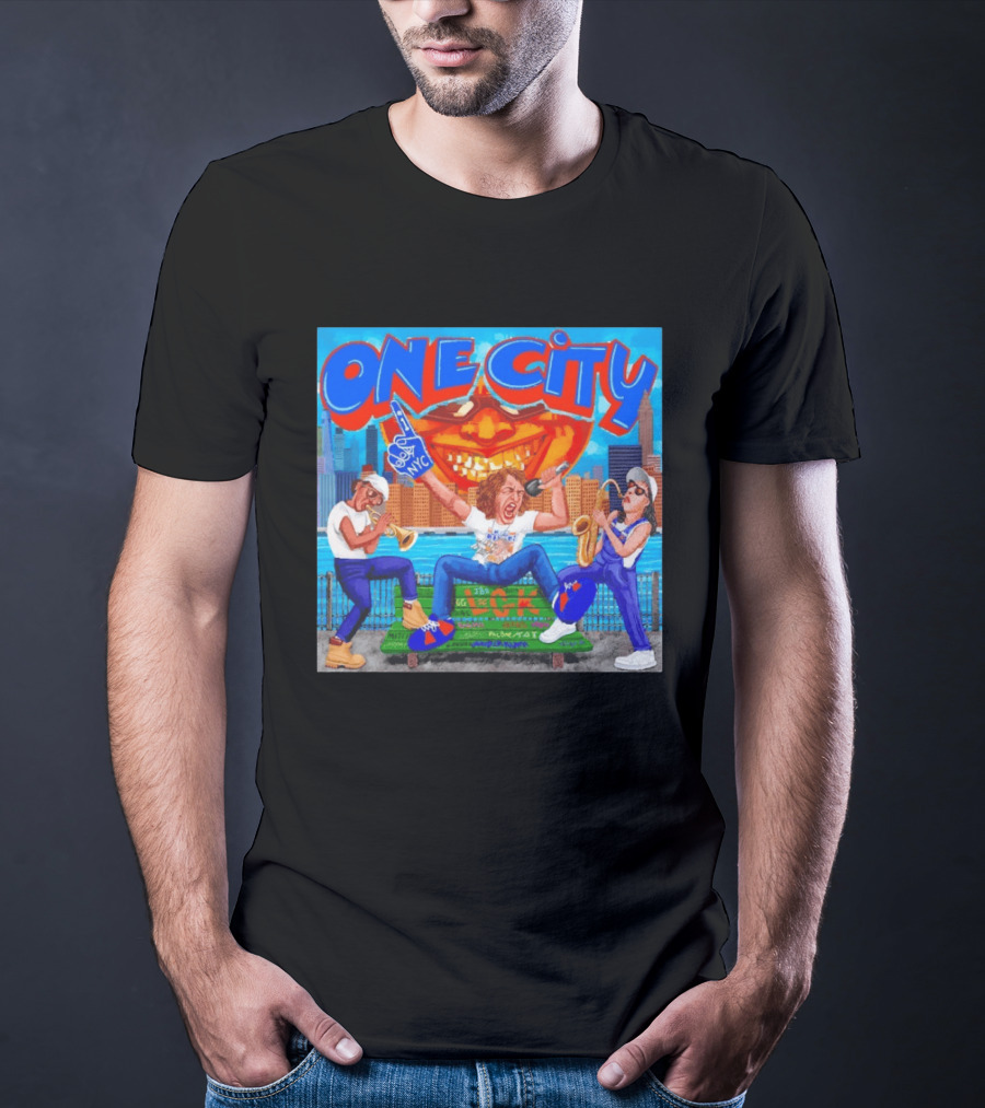 ONE CITY NYC DugLust Jazz Trio Band Performing In New York City With Skyscrapers And Music Players T-Shirt