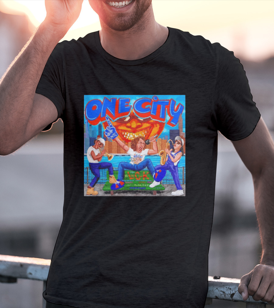 ONE CITY NYC DugLust Jazz Trio Band Performing In New York City With Skyscrapers And Music Players T-Shirt