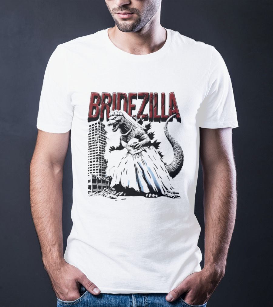 Bridezilla Godzilla Wedding City Monster Scene T-Shirt