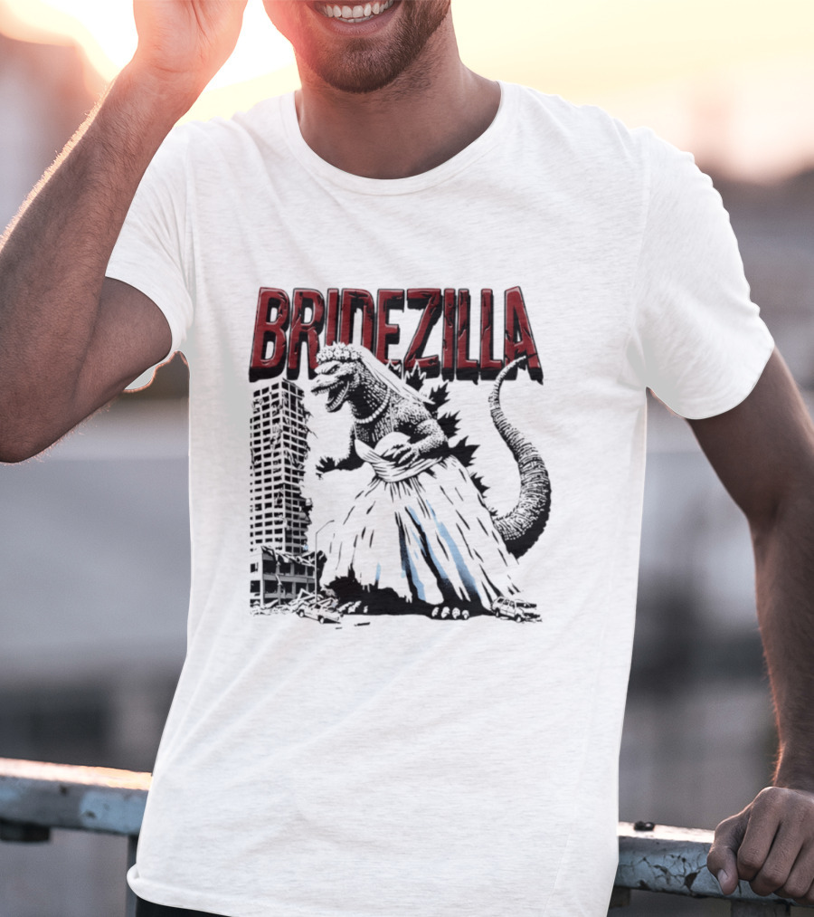 Bridezilla Godzilla Wedding City Monster Scene T-Shirt