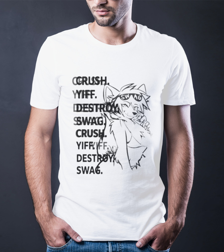 Crush Yiff Destroy Swag Fox Character Sunglasses T-Shirt
