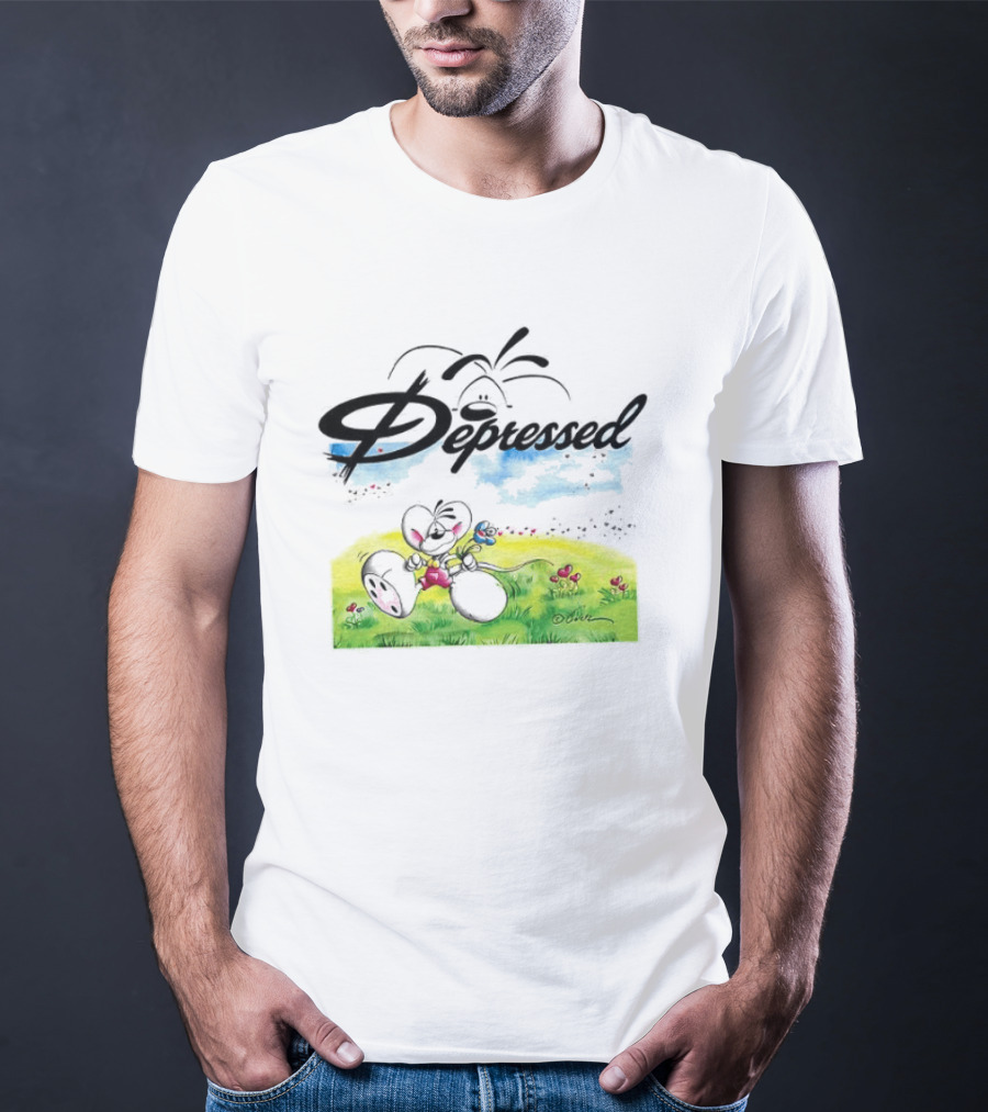 Depressed Diddl White Gerbil Cartoon In Spring Meadow T-Shirt