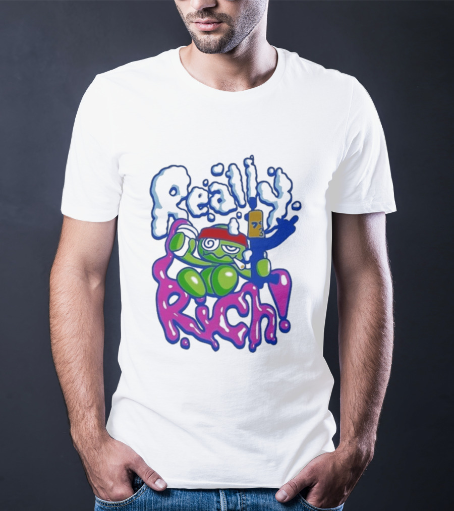 Really Rich Frog With Red Headband And Bottle T-Shirt