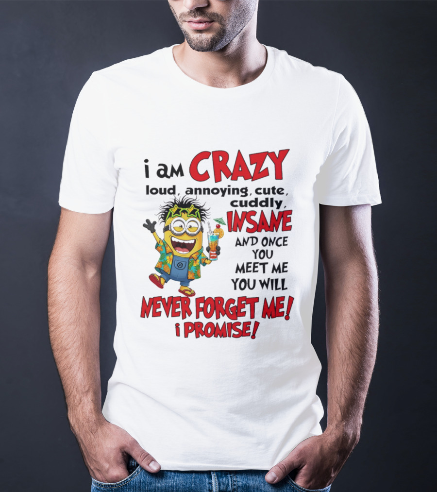 I Am Crazy Loud Annoying Cute Cuddly Insane Once You Meet Me Never Forget Promise T-Shirt
