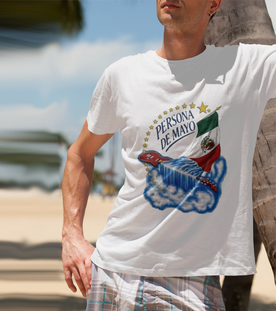 Persona De Mayo Mexican Flag Guitar Waterfall Stars T-Shirt