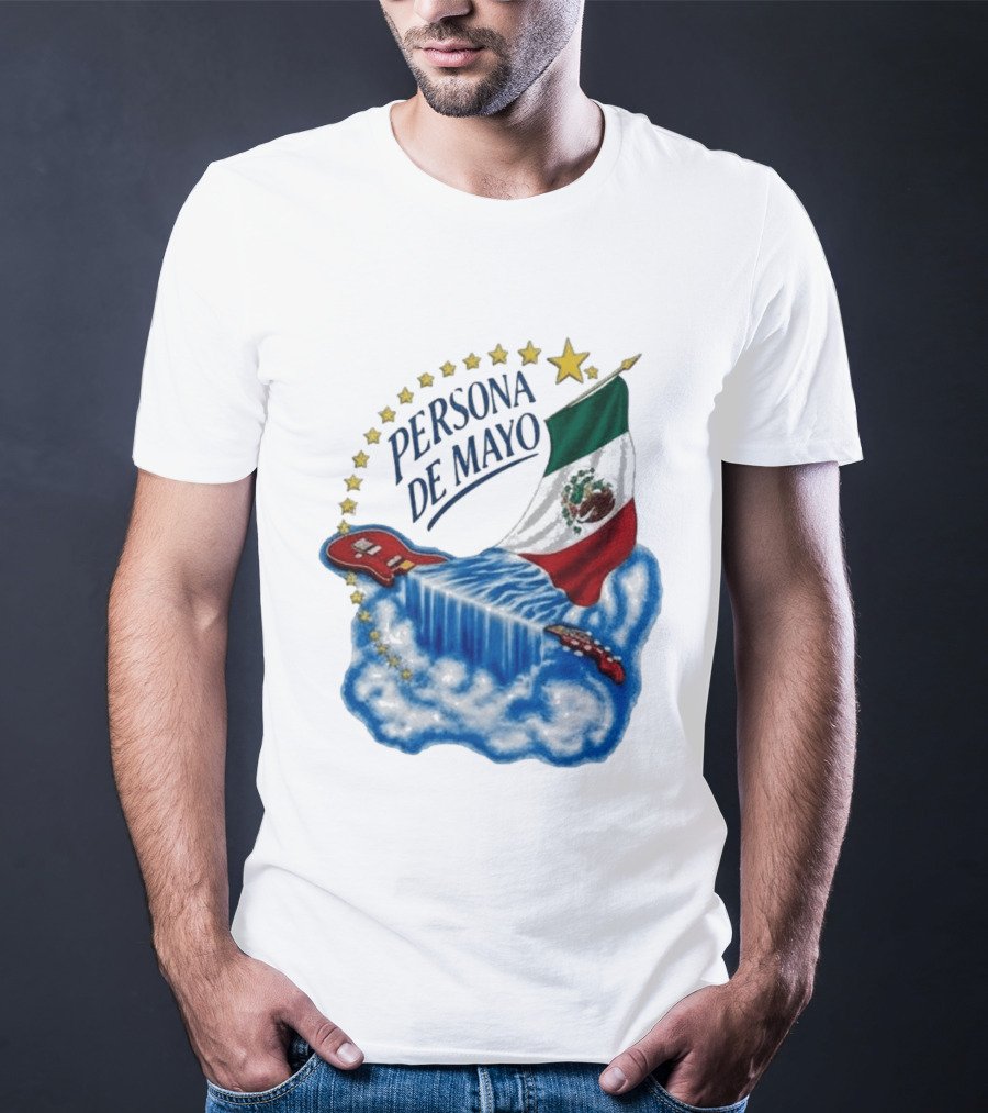 Persona De Mayo Mexican Flag Guitar Waterfall Stars T-Shirt