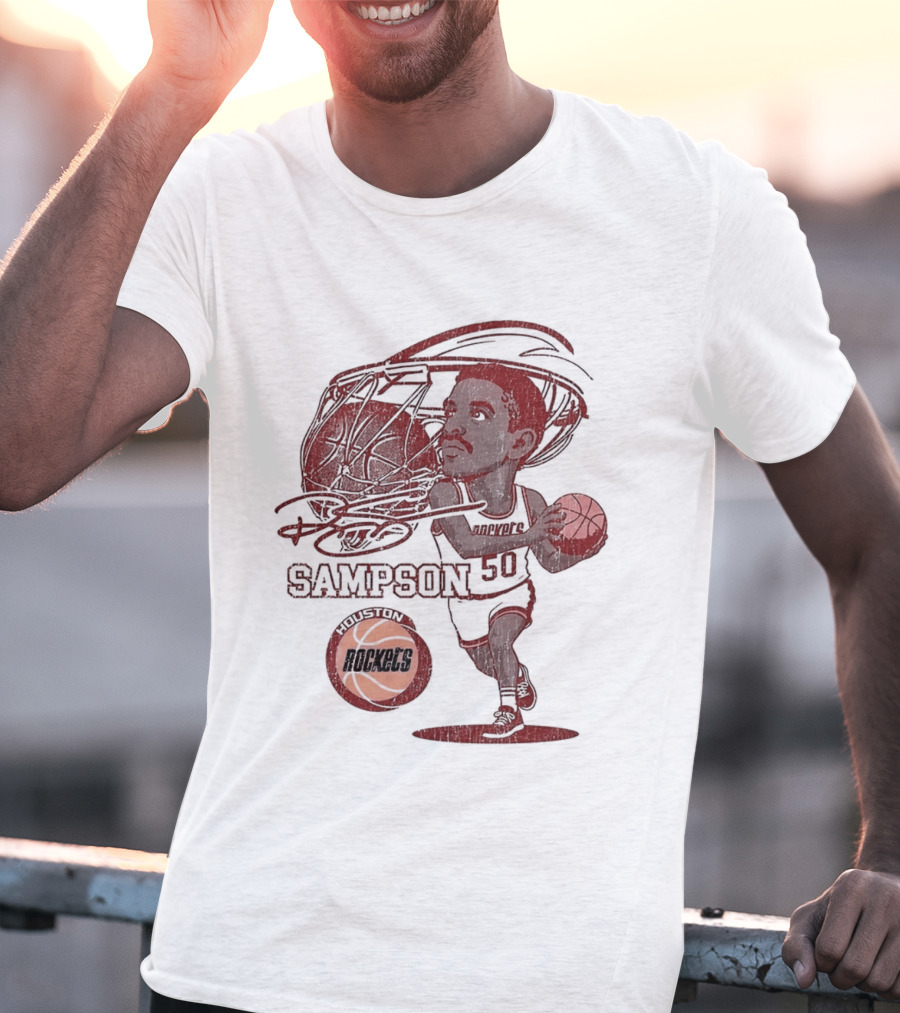 Ralph Sampson Houston Rockets NBA Caricature Basketball Player T-Shirt