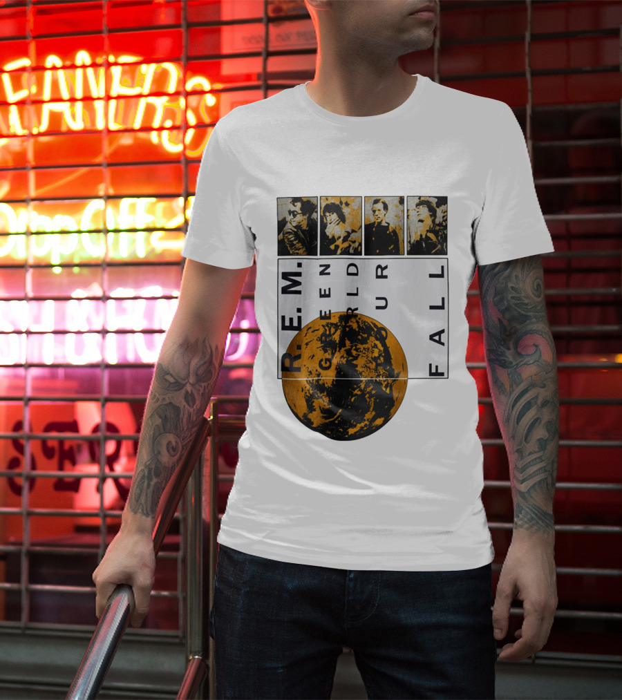R.E.M. 1989 Green World Tour Fall Vintage Planet Band Photography T-Shirt