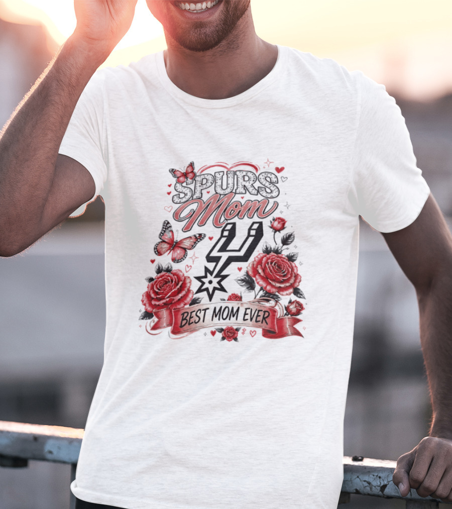 San Antonio Spurs Mom Best Mom Ever Mother's Day Flowers And Butterfly T-Shirt