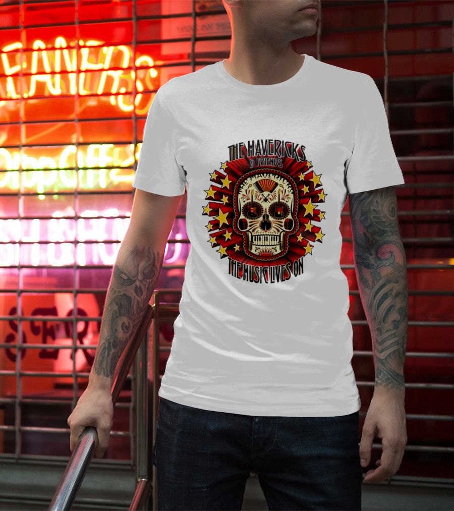 The Mavericks The Music Lives On 2026 Tour Dates Sugar Skull Stars Guitar T-Shirt