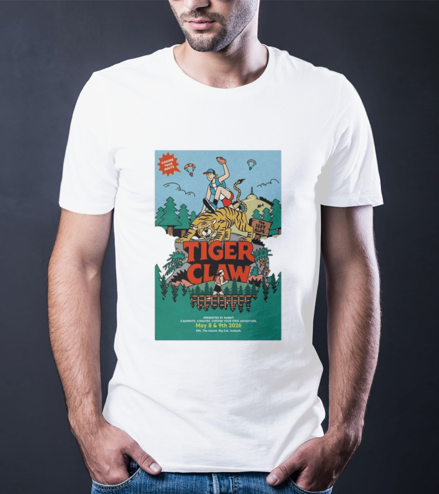 Choose Your Route Tiger Claw May 8 9 2026 3 Summits Adventure 50k The Ascent Big Cat Ambush T-Shirt