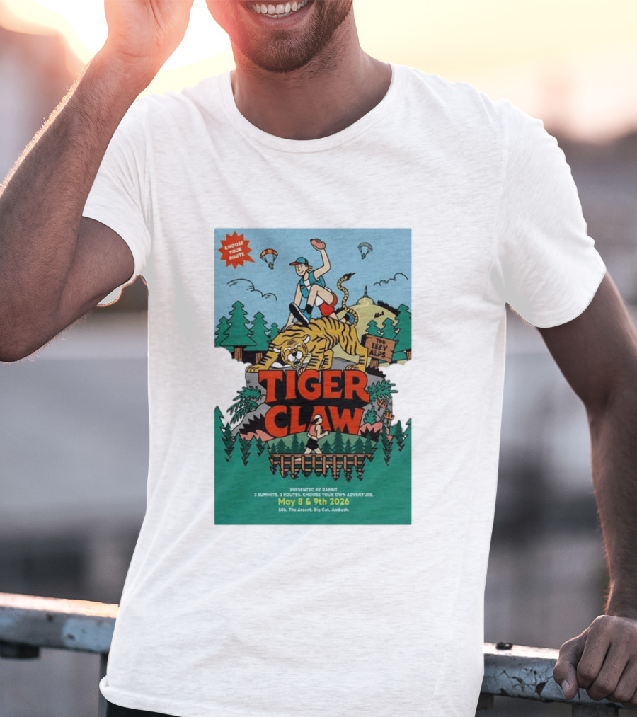 Choose Your Route Tiger Claw May 8 9 2026 3 Summits Adventure 50k The Ascent Big Cat Ambush T-Shirt