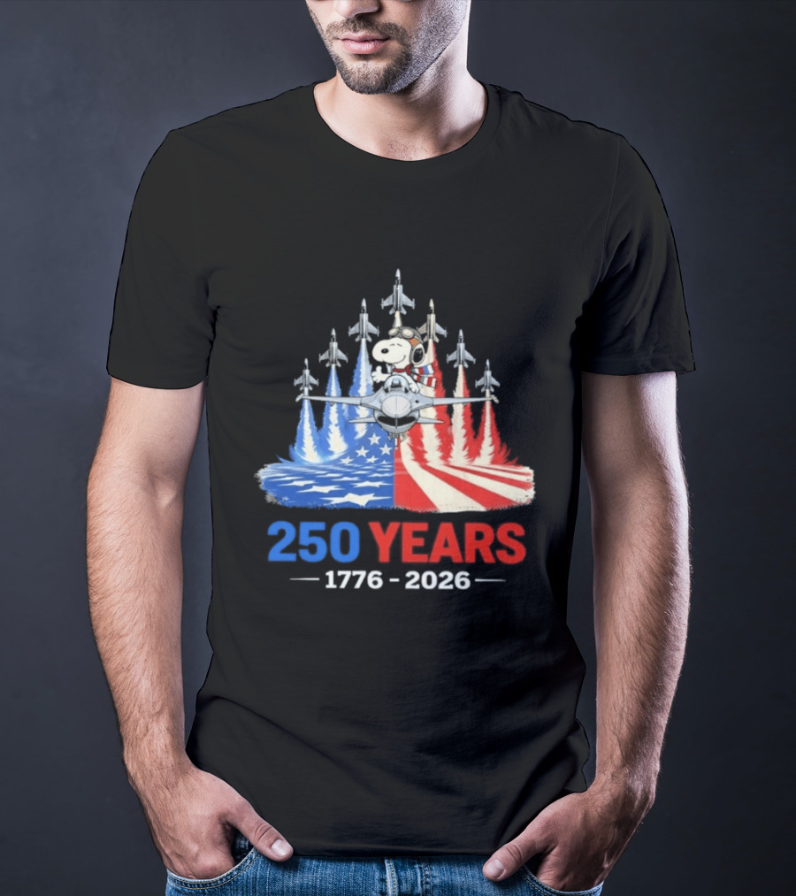 250 Years 1776 2026 Snoopy American Flag Jets T-Shirt