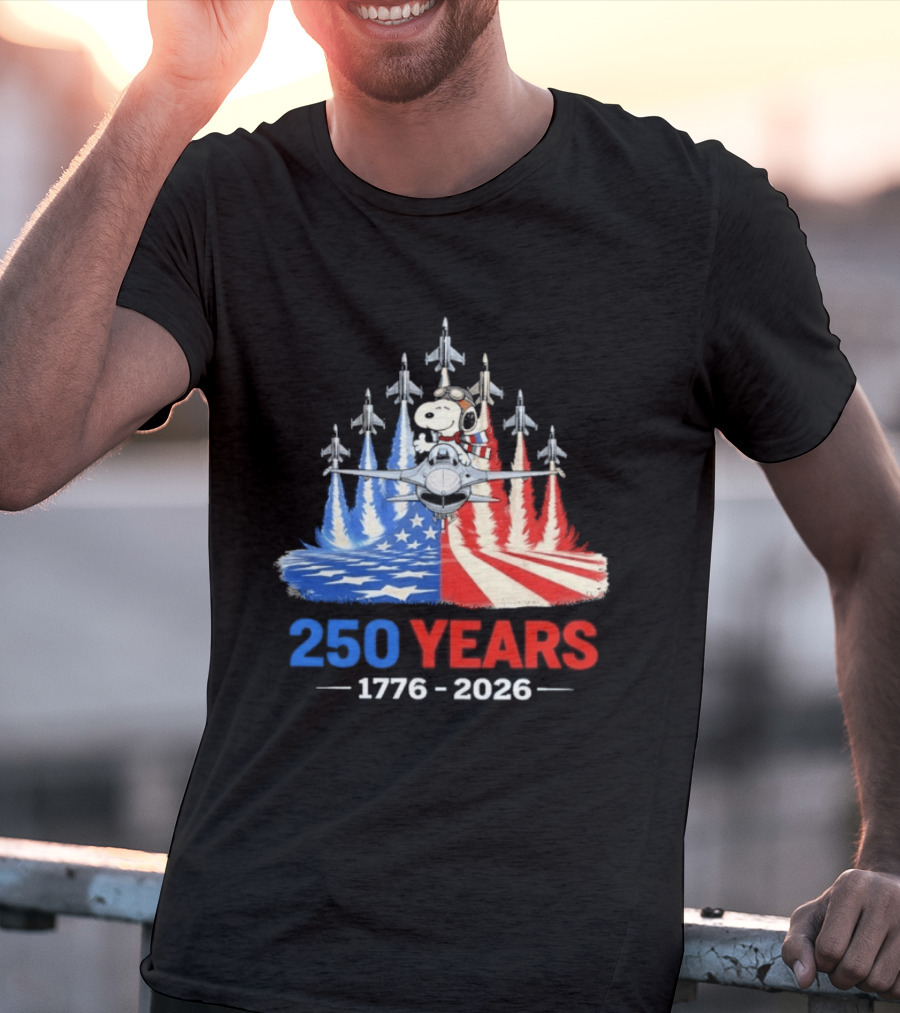 250 Years 1776 2026 Snoopy American Flag Jets T-Shirt
