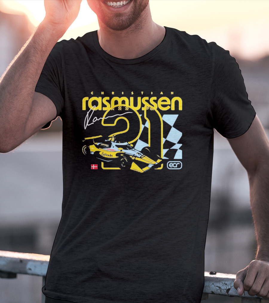 Christian Rasmussen ECR Number 21 Racing Splendor Denmark Flag Checkerboard T-Shirt