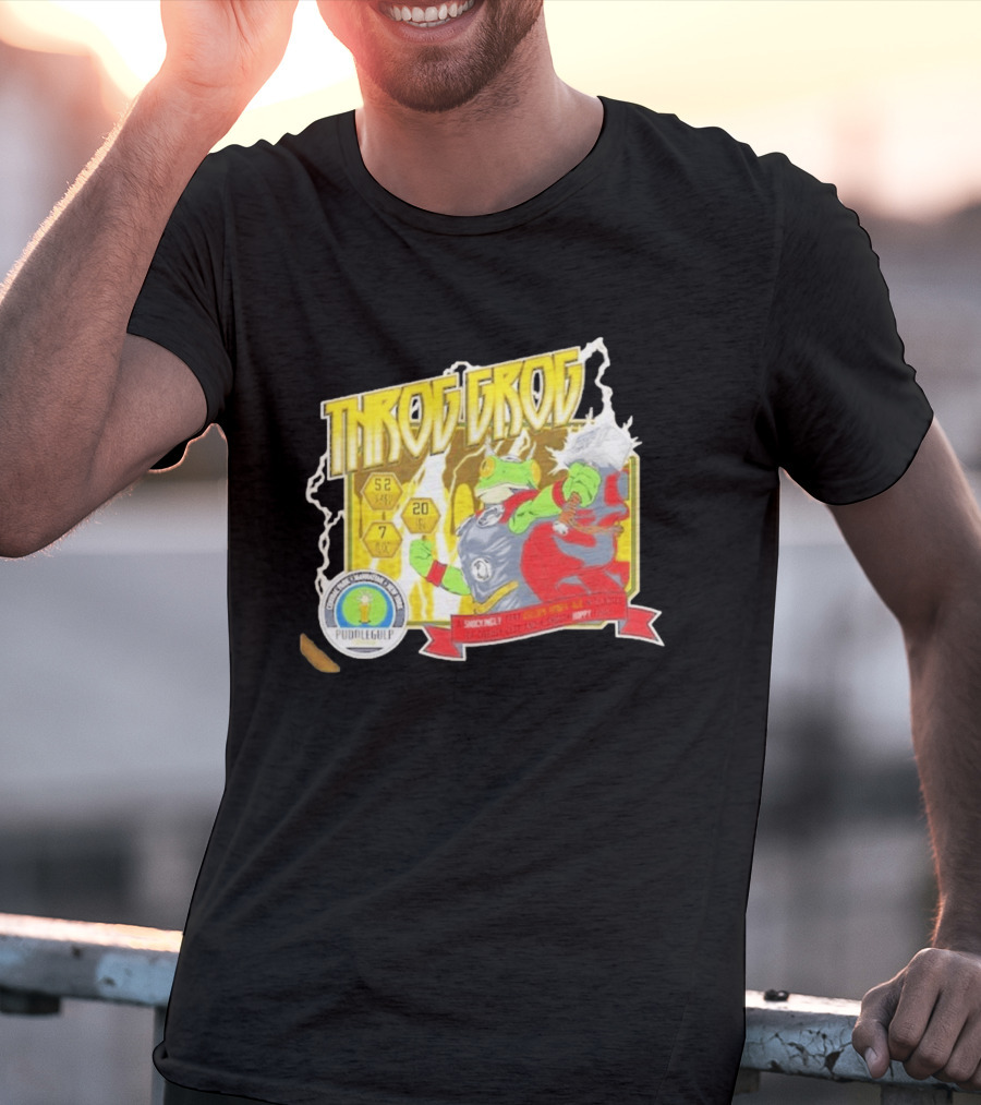 Throg Grog Puddle Gulp Superhero Frog Lightning Hammer Comic T-Shirt