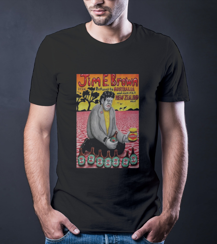 Jim E. Brown 2026 Returns To Australia New Zealand Debut Vegemite T-Shirt
