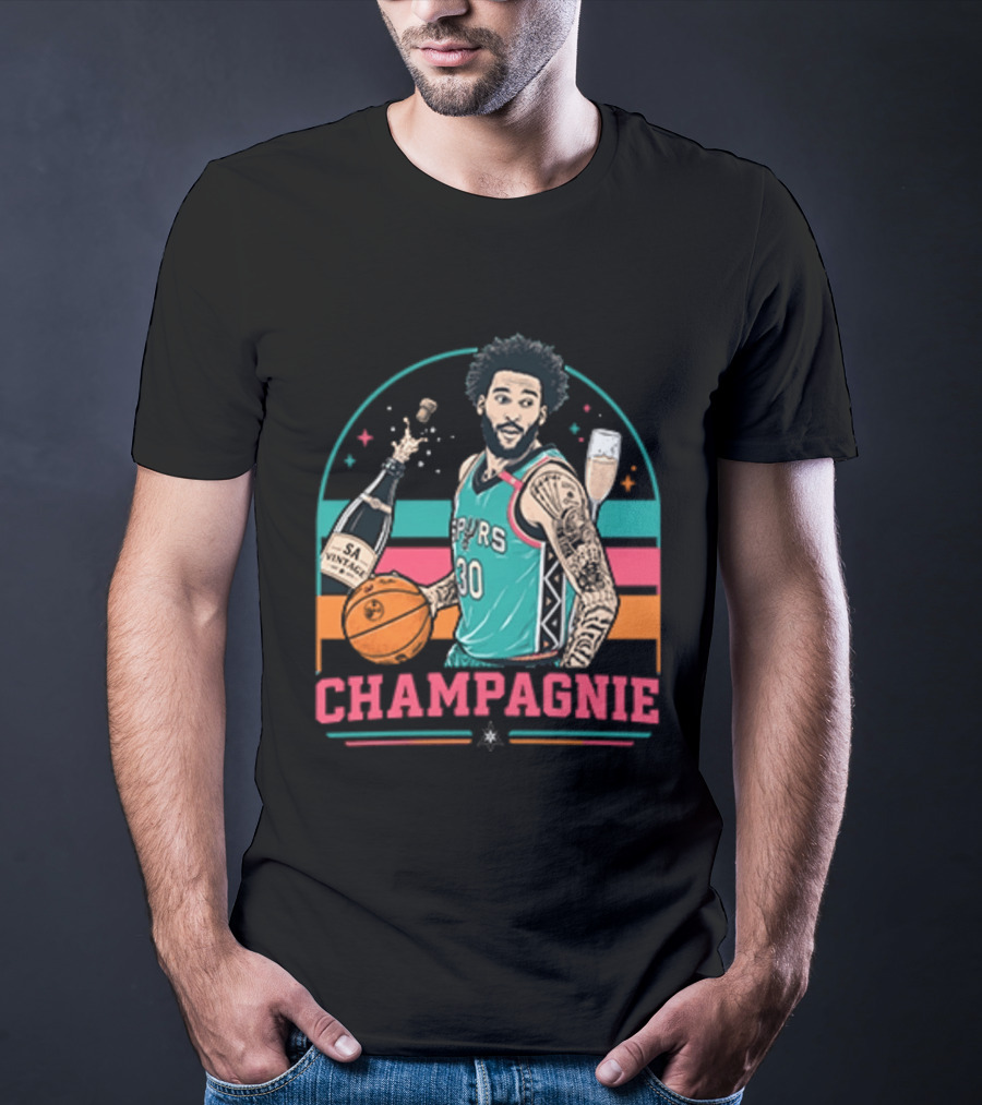 Champagnie Spurs Basketball Number 30 With Champagne Celebration T-Shirt