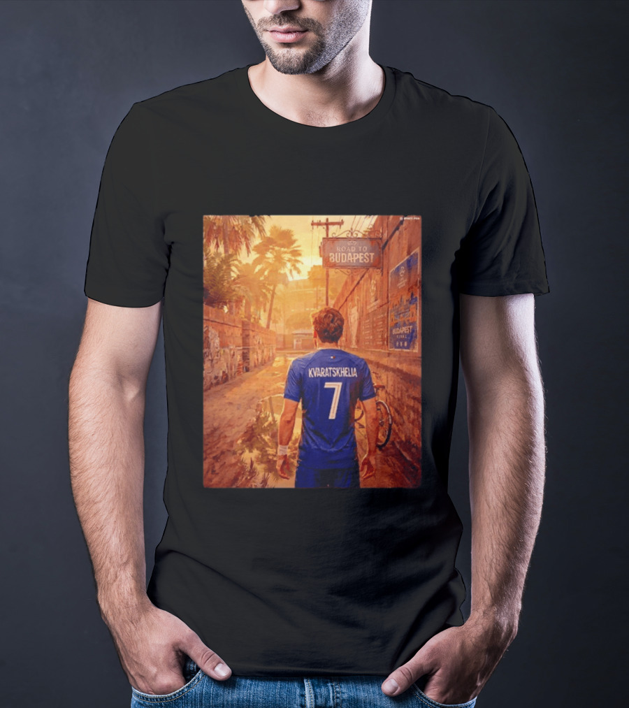 Khvicha Kvaratskhelia #7 Road To Budapest Georgian Footballer Journey T-Shirt