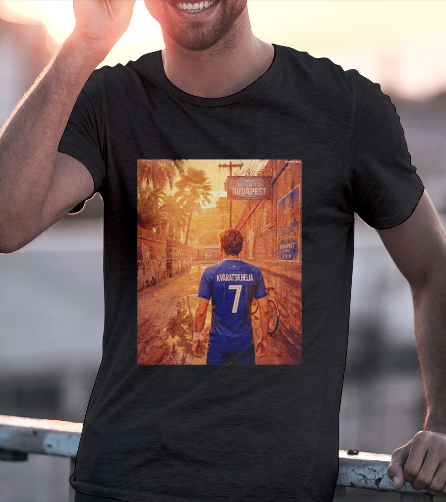 Khvicha Kvaratskhelia #7 Road To Budapest Georgian Footballer Journey T-Shirt